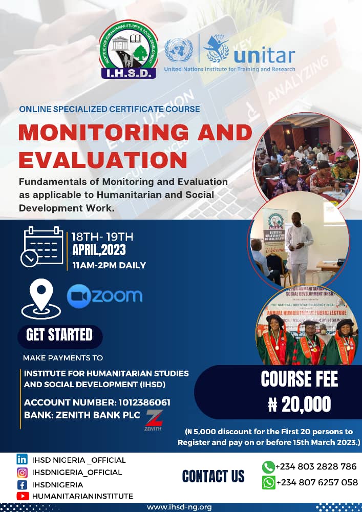 ONLINE SPECIALIZED CERTIFICATE COURSE ON MONITORING AND EVALUATION